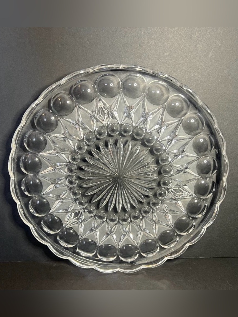 Vintage German Bleikristall PbO Crystal Glass Round Cake Plate Platter Tray 12"